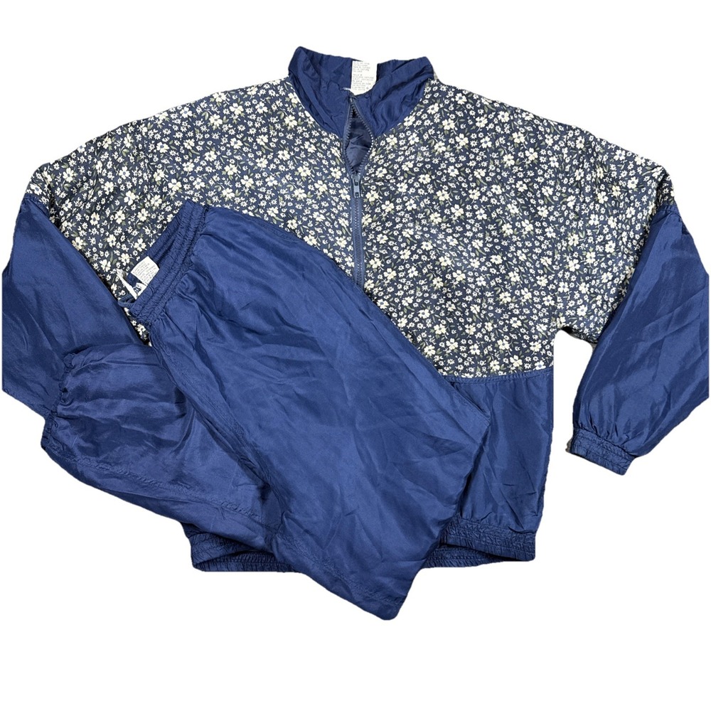 SILK Exchange VTG‎ Outfit Set M Pure Silk Zip Floral Jacket Silk Joggers Womens